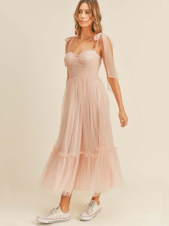 Mable Dresses & Skirts - Mable Brynlee Tulle Midi Dress Tie Shoulder Romantic Cottagecore Dress
